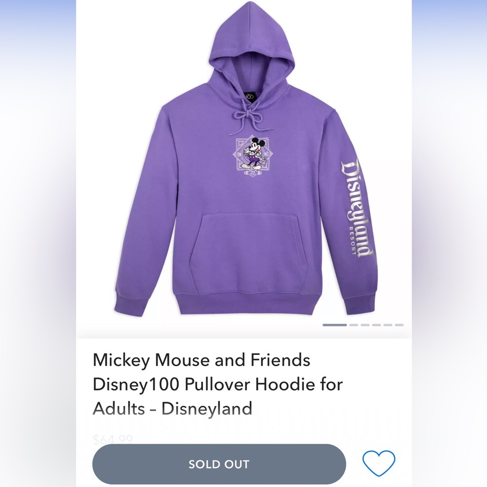 SUPER Rare Mickey Mouse & Friends Disney100 Purple Pullover Hoodie Adults Dland